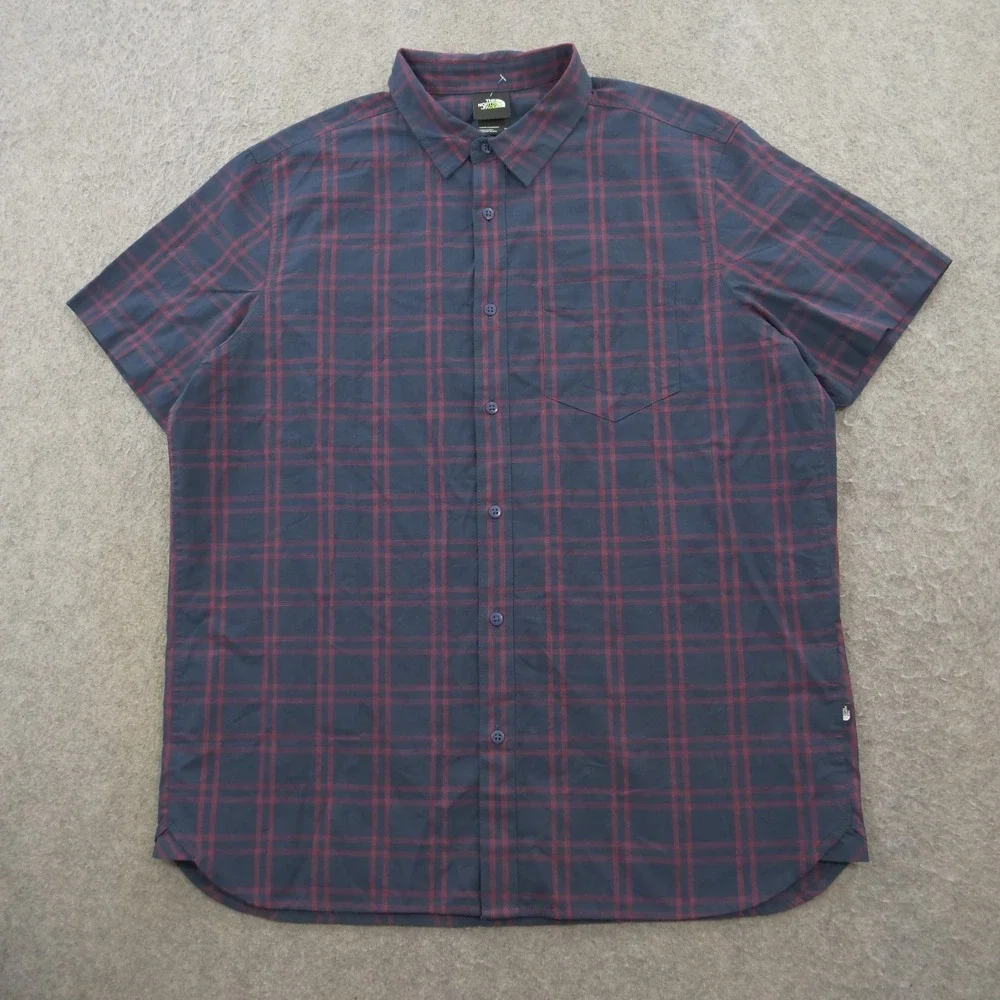 The North Face Shirt Mens Extra Large Blue Red Button Up Plaid Short Sleeve